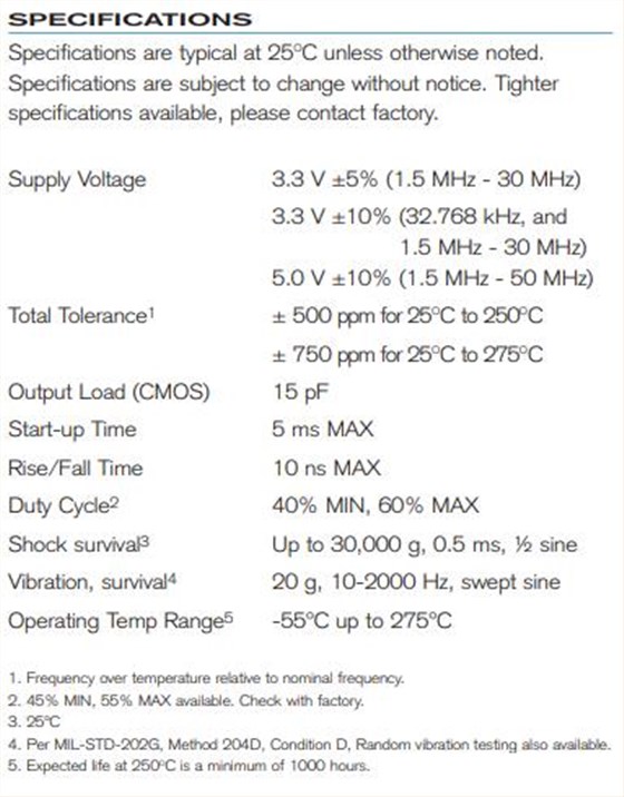 斯塔克晶振擁有耐275°C高溫的HTXO晶振 斯塔克晶振擁有耐275°C高溫的HTXO晶振