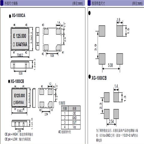 EPSON晶振,SAW振蕩器,XG-1000CA/CB晶振