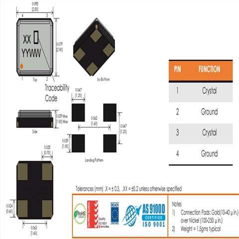 BQCSF-45MF-DCBAT,2520mm,百利小體積晶振,45MHZ,BQCSF系列晶振