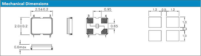 QTC25晶振,小型數碼產品晶振,2520mm石英晶振