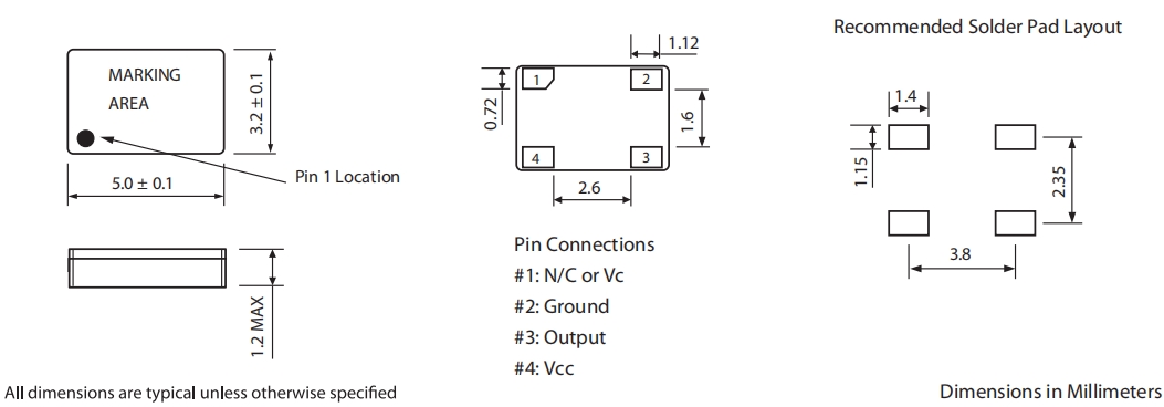 5032超微型SMD振蕩器,405系列溫補晶振,米利倫有源晶振